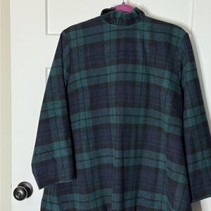 Tuckernuck Green and Black Wool Tunic with Bold Plaid Design
